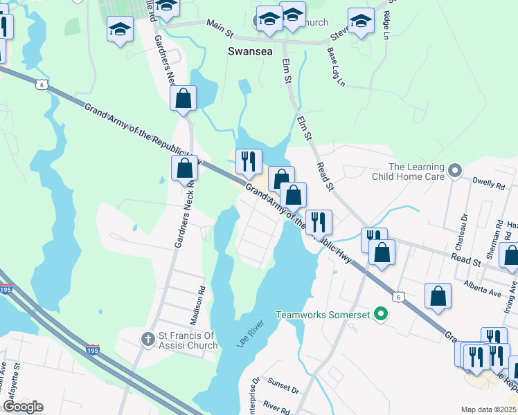 map of restaurants, bars, coffee shops, grocery stores, and more near 15 2nd Street in Swansea