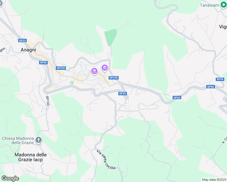 map of restaurants, bars, coffee shops, grocery stores, and more near Via San Giorgetto in Anagni