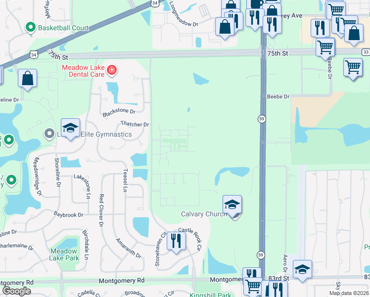 map of restaurants, bars, coffee shops, grocery stores, and more near 4183 Irving Road in Aurora