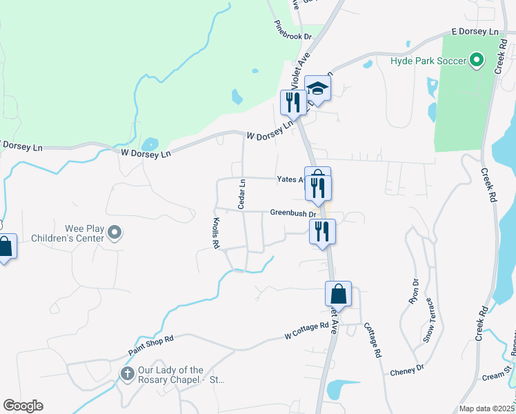 map of restaurants, bars, coffee shops, grocery stores, and more near 27 Greenbush Drive in Poughkeepsie