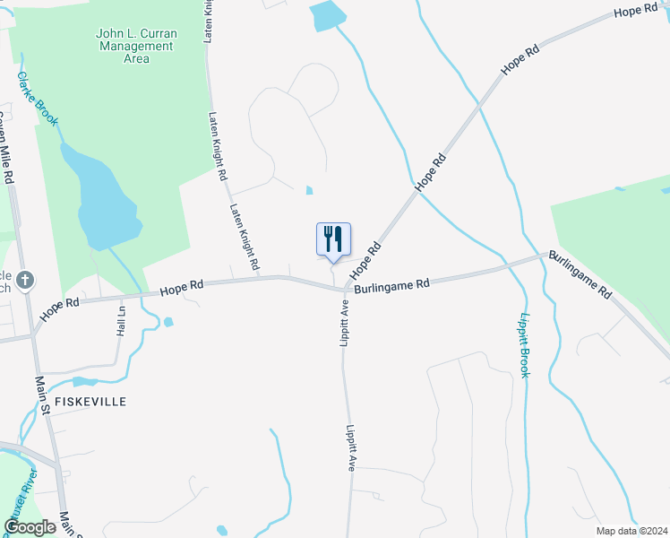 map of restaurants, bars, coffee shops, grocery stores, and more near 1231 Hope Road in Cranston