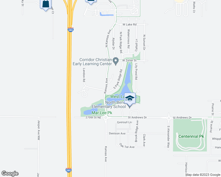 map of restaurants, bars, coffee shops, grocery stores, and more near 245 South Park Ridge Road in North Liberty