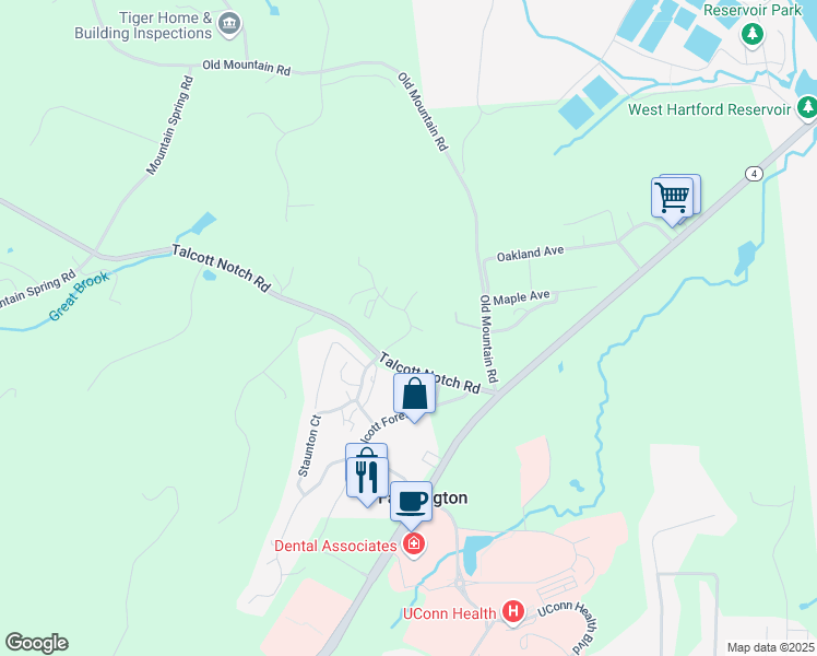 map of restaurants, bars, coffee shops, grocery stores, and more near 3 Talcott Glen Road in Farmington