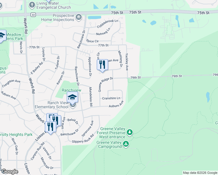 map of restaurants, bars, coffee shops, grocery stores, and more near 65 Atwood Circle in Naperville
