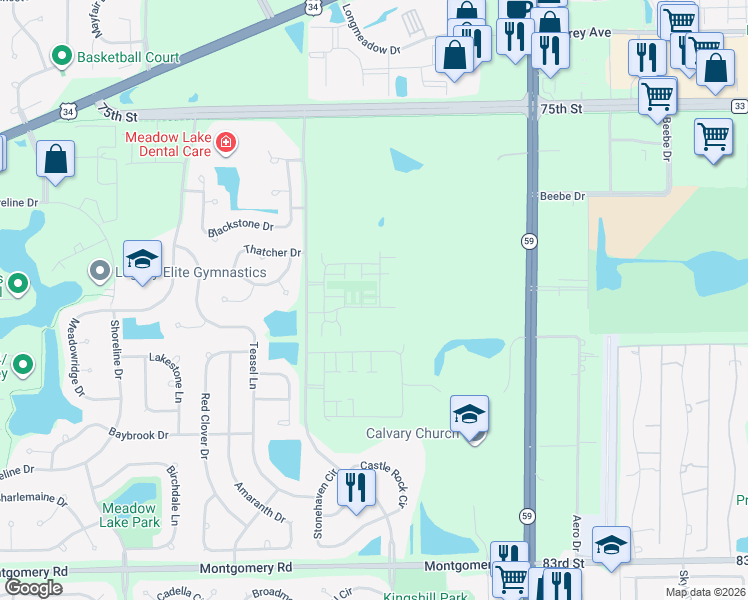 map of restaurants, bars, coffee shops, grocery stores, and more near 4183 Irving Road in Aurora