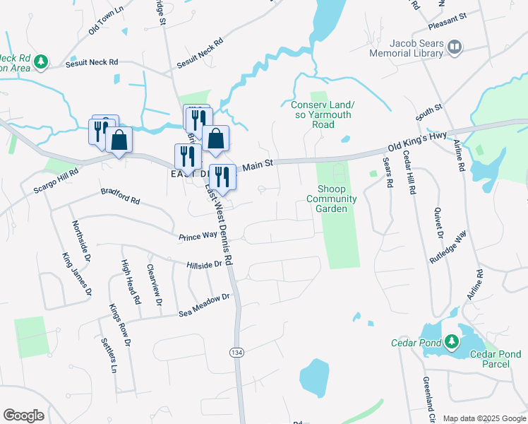 map of restaurants, bars, coffee shops, grocery stores, and more near 39 Forest Pines Drive in Dennis