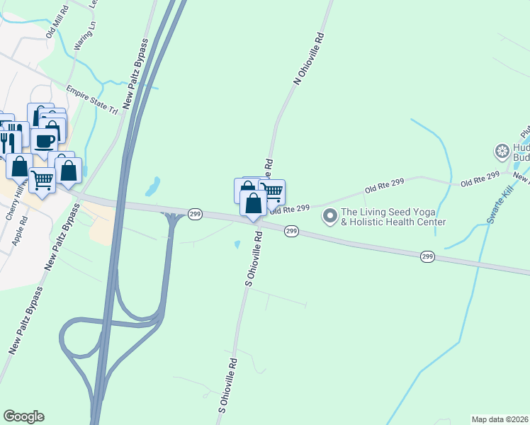 map of restaurants, bars, coffee shops, grocery stores, and more near 15 Old Route 299 in New Paltz