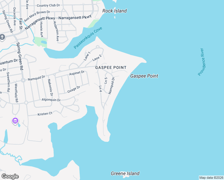 map of restaurants, bars, coffee shops, grocery stores, and more near 205 Namquid Drive in Warwick