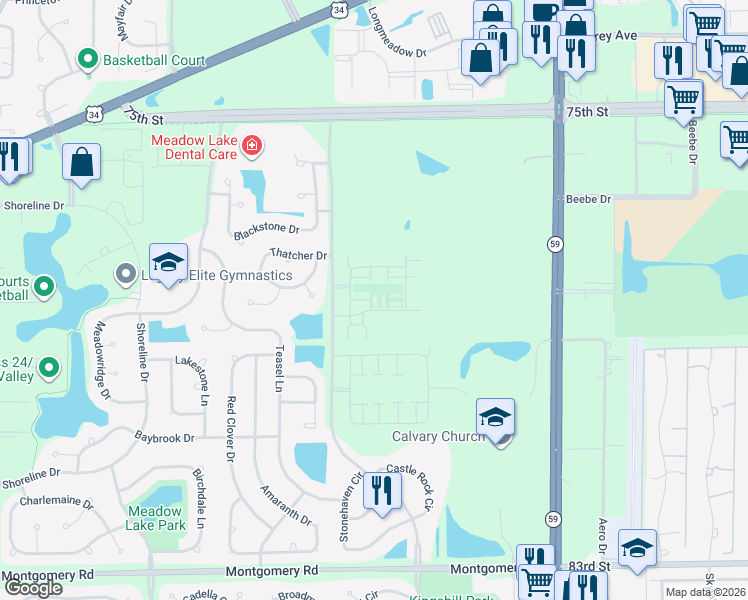 map of restaurants, bars, coffee shops, grocery stores, and more near 4183 Irving Road in Aurora