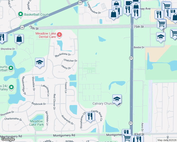 map of restaurants, bars, coffee shops, grocery stores, and more near 4183 Irving Road in Aurora
