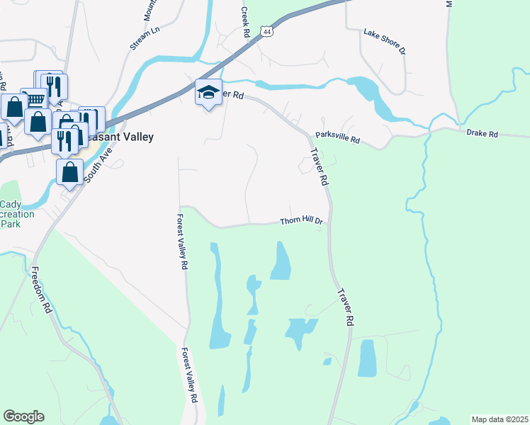 map of restaurants, bars, coffee shops, grocery stores, and more near 653 Traver Road in Pleasant Valley