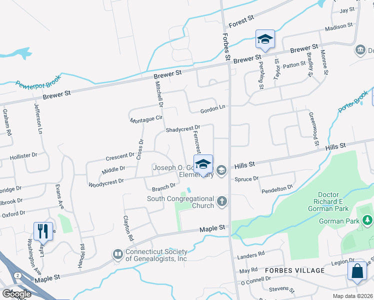 map of restaurants, bars, coffee shops, grocery stores, and more near 55 Pinecrest Drive in East Hartford