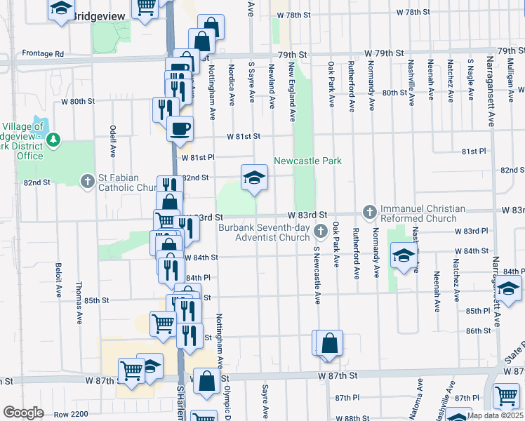 map of restaurants, bars, coffee shops, grocery stores, and more near 8326 Newland Avenue in Burbank