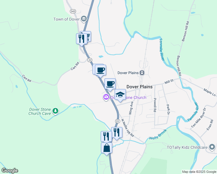 map of restaurants, bars, coffee shops, grocery stores, and more near 3160 New York 22 in Dover Plains