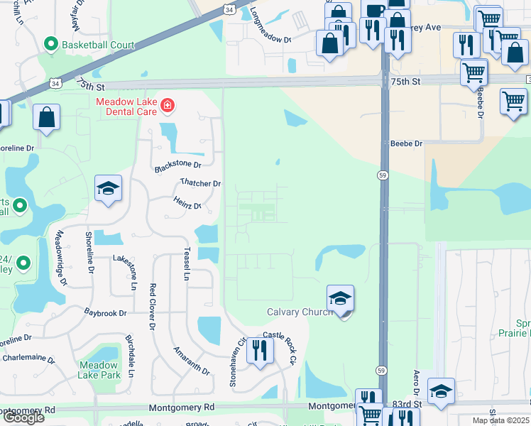 map of restaurants, bars, coffee shops, grocery stores, and more near 4183 Irving Road in Aurora