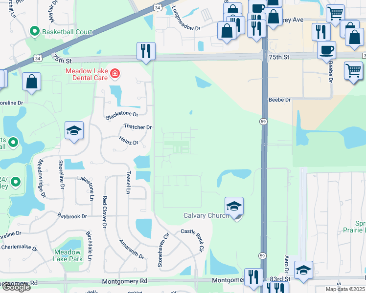 map of restaurants, bars, coffee shops, grocery stores, and more near 4183 Irving Road in Aurora