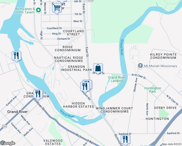 map of restaurants, bars, coffee shops, grocery stores, and more near 630 Plum Street in Fairport Harbor