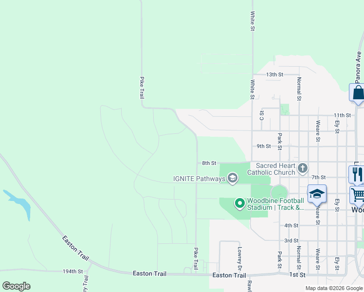 map of restaurants, bars, coffee shops, grocery stores, and more near 214 Fischer Drive in Woodbine