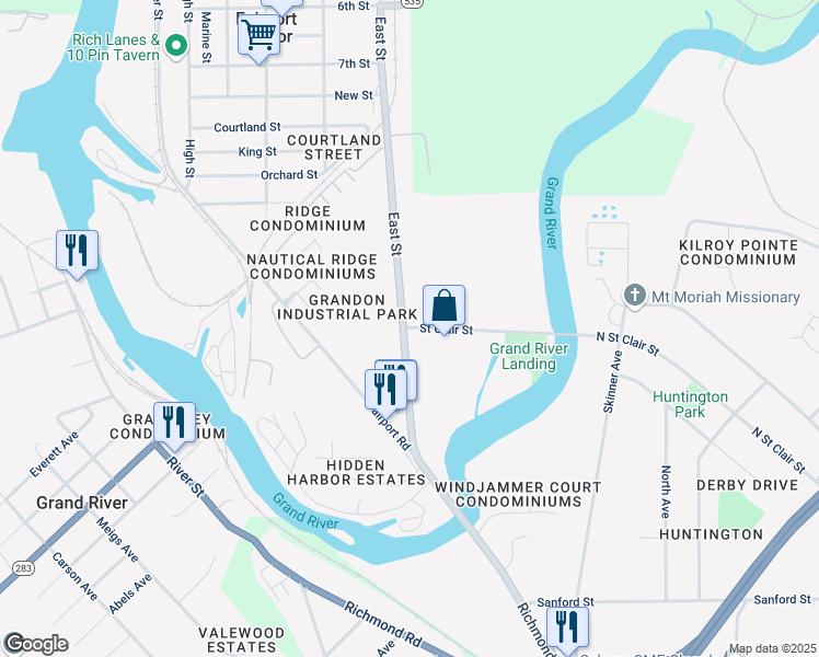 map of restaurants, bars, coffee shops, grocery stores, and more near 1150-1158 East St in Fairport Harbor