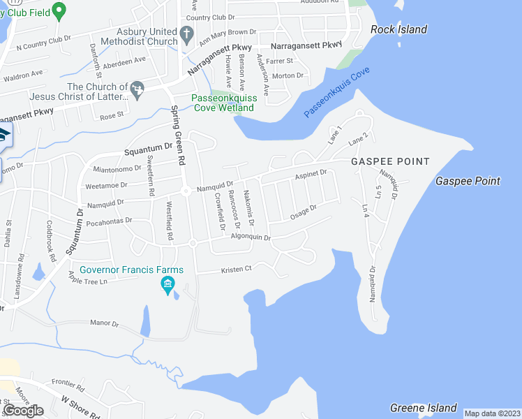 map of restaurants, bars, coffee shops, grocery stores, and more near 55 Honeysuckle Road in Warwick