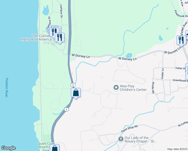 map of restaurants, bars, coffee shops, grocery stores, and more near 3 Hook Road in Poughkeepsie