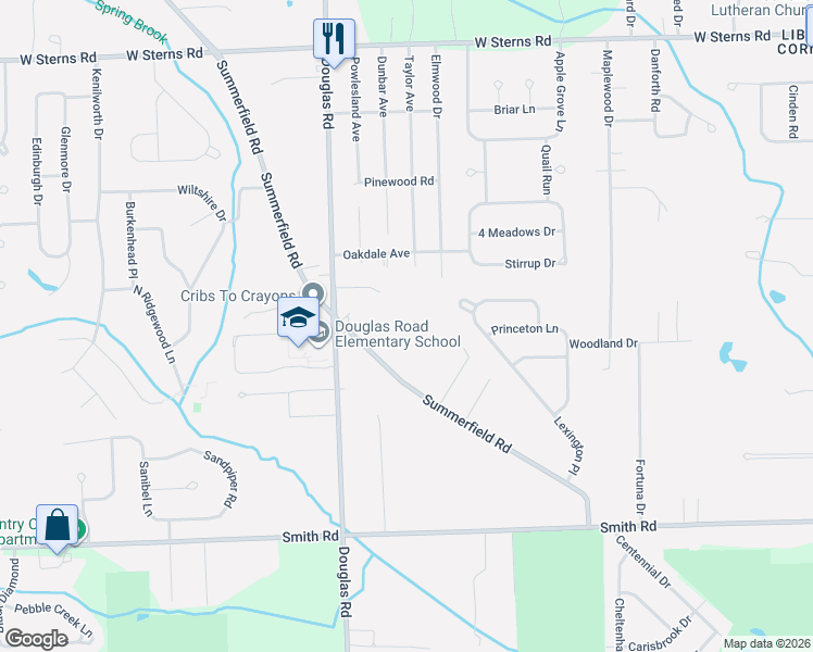 map of restaurants, bars, coffee shops, grocery stores, and more near 7020 Douglas Road in Lambertville