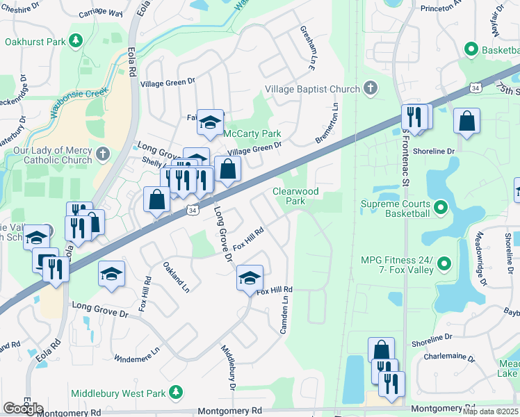map of restaurants, bars, coffee shops, grocery stores, and more near 805 Bloomfield Lane in Aurora