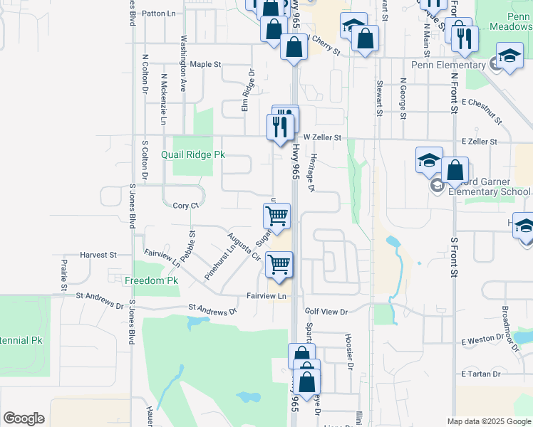 map of restaurants, bars, coffee shops, grocery stores, and more near in North Liberty