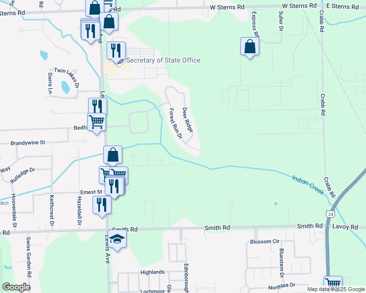 map of restaurants, bars, coffee shops, grocery stores, and more near 6853 Forest Run Drive in Temperance