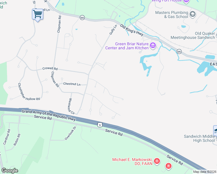 map of restaurants, bars, coffee shops, grocery stores, and more near 9 Sea Meadow Drive in Sandwich