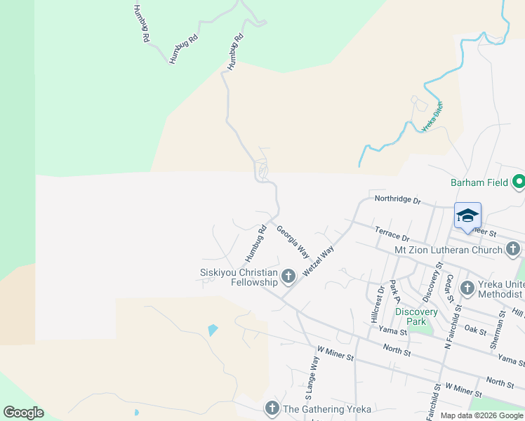map of restaurants, bars, coffee shops, grocery stores, and more near 305 Humbug Road in Yreka