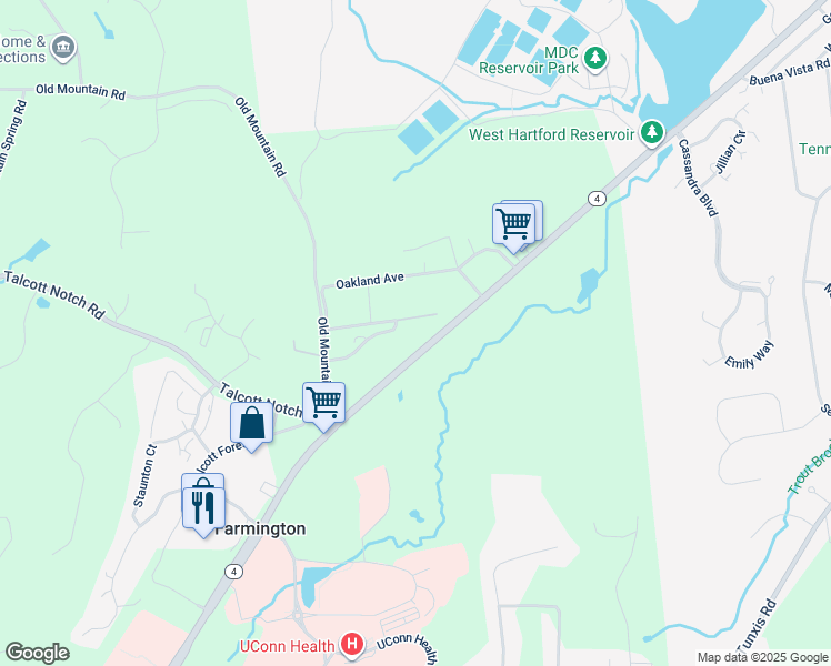 map of restaurants, bars, coffee shops, grocery stores, and more near 8468 Maple Avenue in Farmington