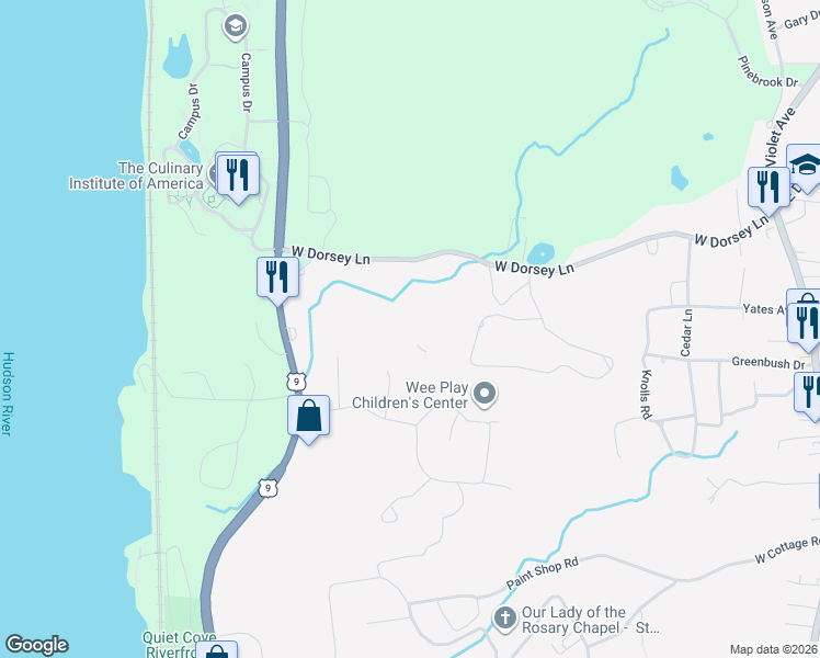 map of restaurants, bars, coffee shops, grocery stores, and more near 3(72K) Hook Road in Poughkeepsie