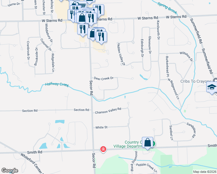 map of restaurants, bars, coffee shops, grocery stores, and more near 3239 Deer Creek Drive in Lambertville