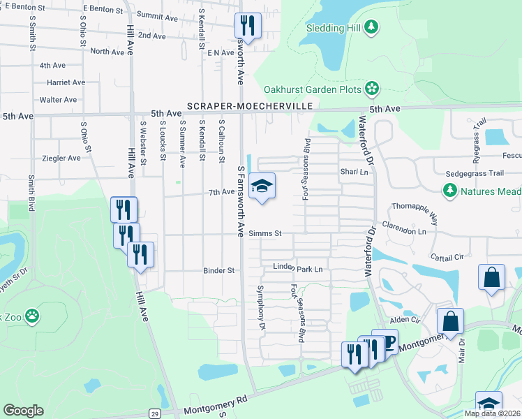 map of restaurants, bars, coffee shops, grocery stores, and more near 700 South Farnsworth Avenue in Aurora