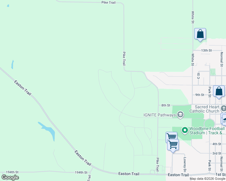 map of restaurants, bars, coffee shops, grocery stores, and more near 112 Ridgeline Road in Woodbine