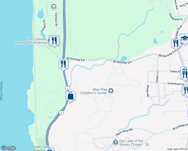map of restaurants, bars, coffee shops, grocery stores, and more near 3 Hook Road in Poughkeepsie