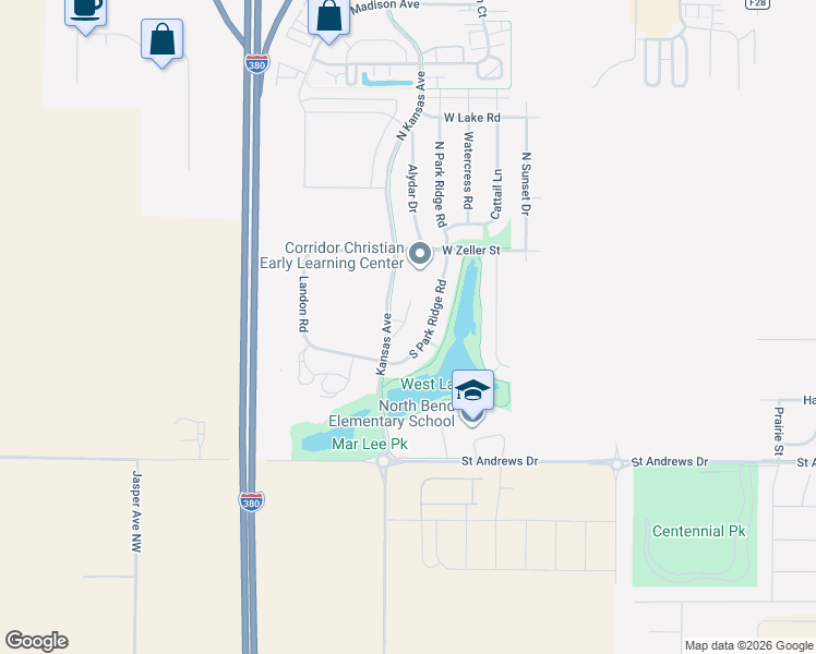 map of restaurants, bars, coffee shops, grocery stores, and more near 140 War Admiral Lane in North Liberty
