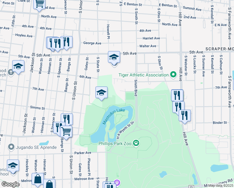 map of restaurants, bars, coffee shops, grocery stores, and more near 770 Morningside Avenue in Aurora