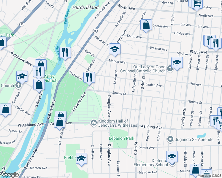 map of restaurants, bars, coffee shops, grocery stores, and more near 729 Sexton Street in Aurora