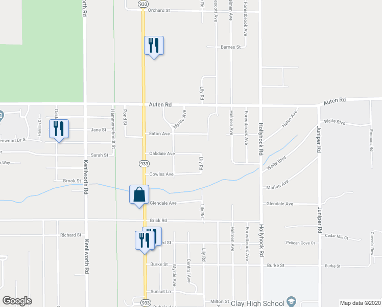 map of restaurants, bars, coffee shops, grocery stores, and more near 19537 Oakdale Avenue in South Bend