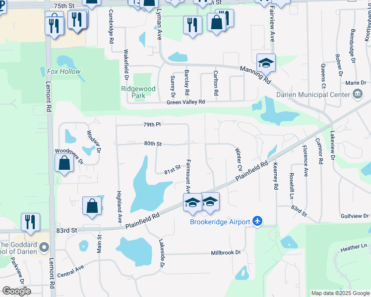 map of restaurants, bars, coffee shops, grocery stores, and more near 701 80th Street in Downers Grove