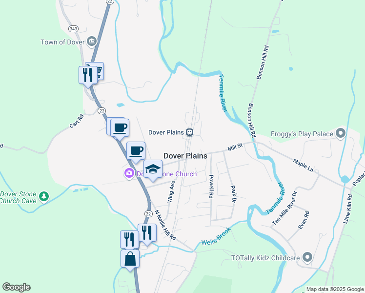 map of restaurants, bars, coffee shops, grocery stores, and more near 7 Market Street in Dover Plains