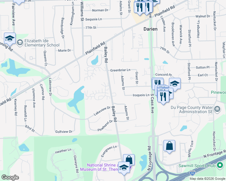 map of restaurants, bars, coffee shops, grocery stores, and more near 1418 Westminster Court in Darien