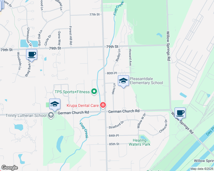 map of restaurants, bars, coffee shops, grocery stores, and more near 11119 Hess Lane in La Grange