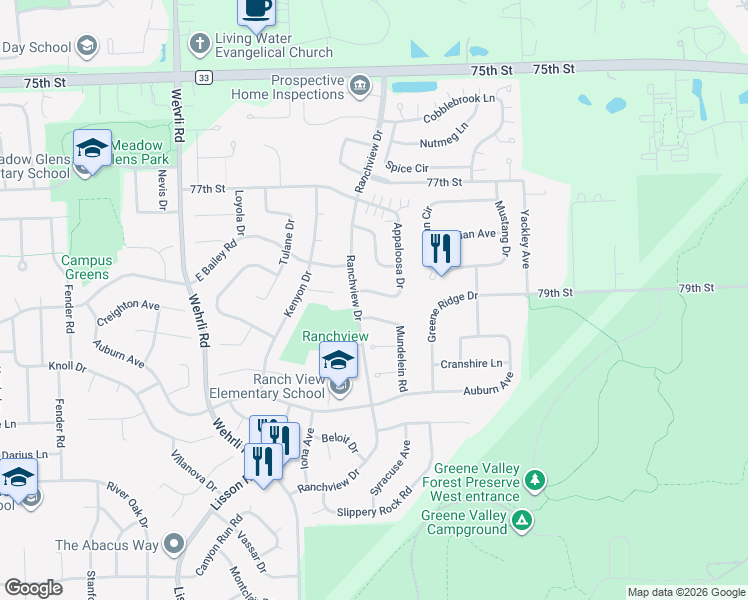 map of restaurants, bars, coffee shops, grocery stores, and more near 1939 Appaloosa Drive in Naperville