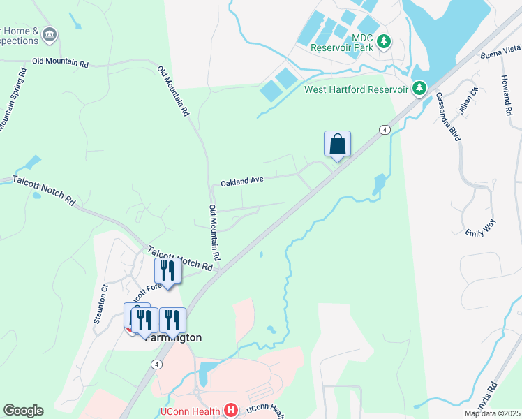 map of restaurants, bars, coffee shops, grocery stores, and more near 8468 Maple Avenue in Farmington