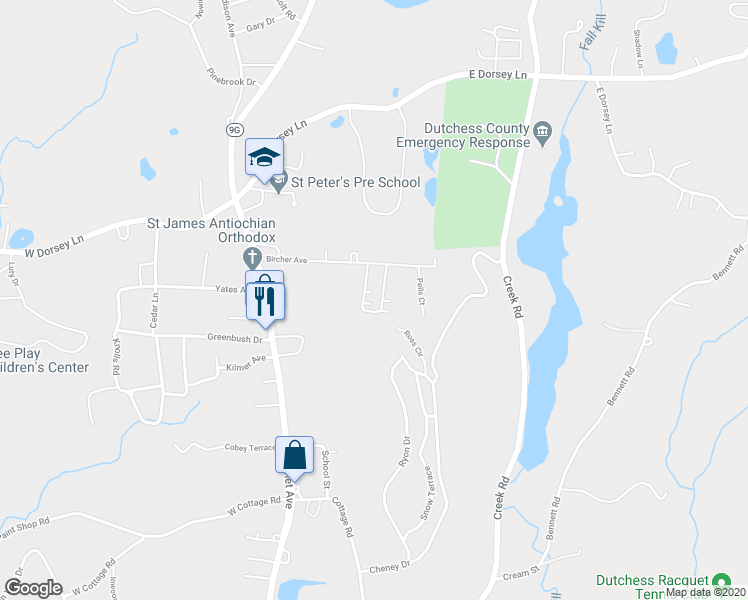 map of restaurants, bars, coffee shops, grocery stores, and more near 43 Bircher Avenue in Poughkeepsie