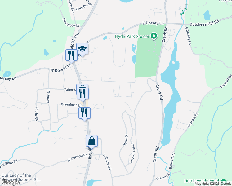 map of restaurants, bars, coffee shops, grocery stores, and more near 43 Bircher Avenue in Poughkeepsie