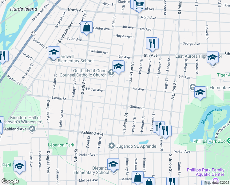 map of restaurants, bars, coffee shops, grocery stores, and more near 717 Talma Street in Aurora